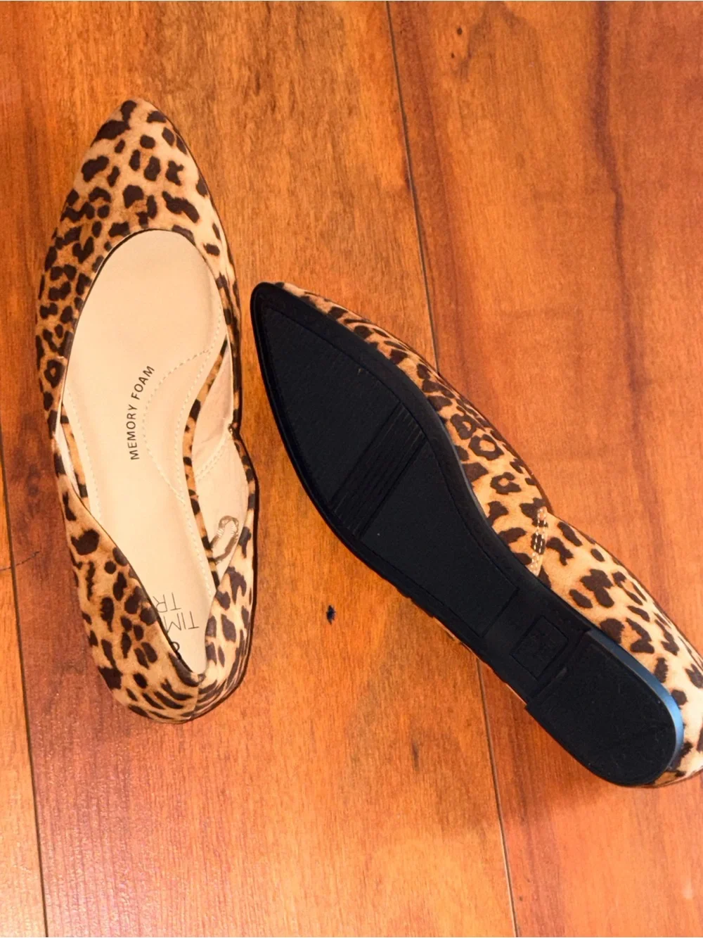Time and Tru Leopard Print Pointed Toe Flats in Tan and Brown